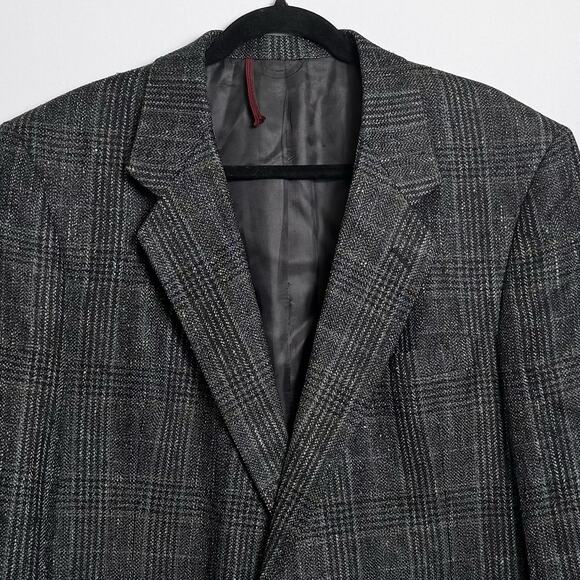 Vintage Hart Schaffner Marx 100% Silk Glen Plaid Gray 44R Blazer Oak Hall READ - Picture 1 of 10